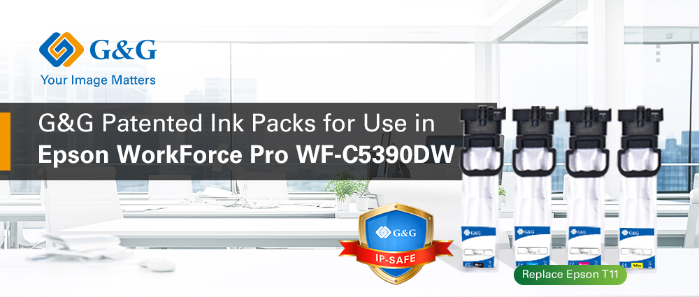 Patented ink packs for use in the Epson WorkForce Pro WF-C5390DW
